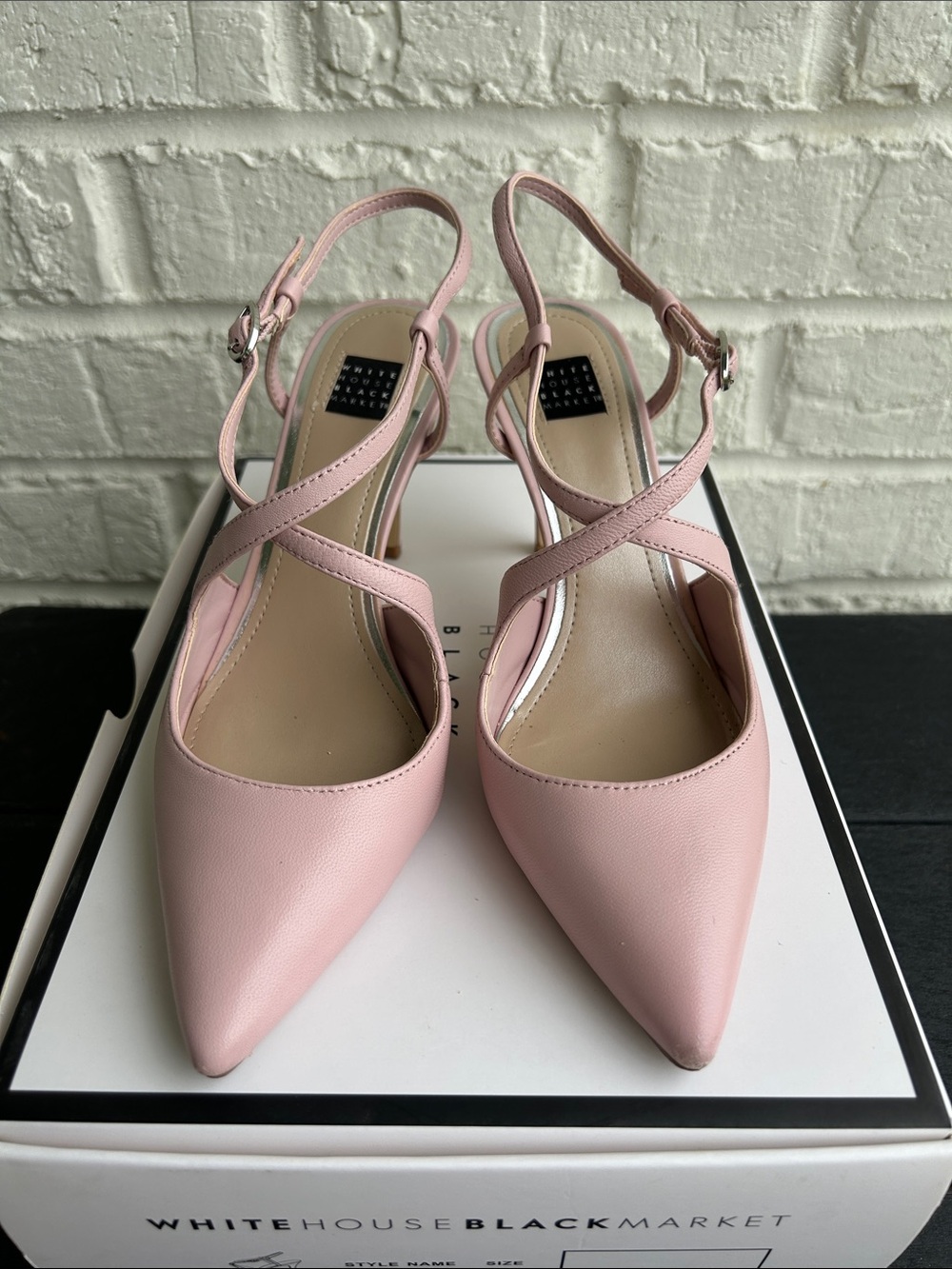 White House Black Market Blush Pink Pointed-Toe Crisscross Slingback Pumps